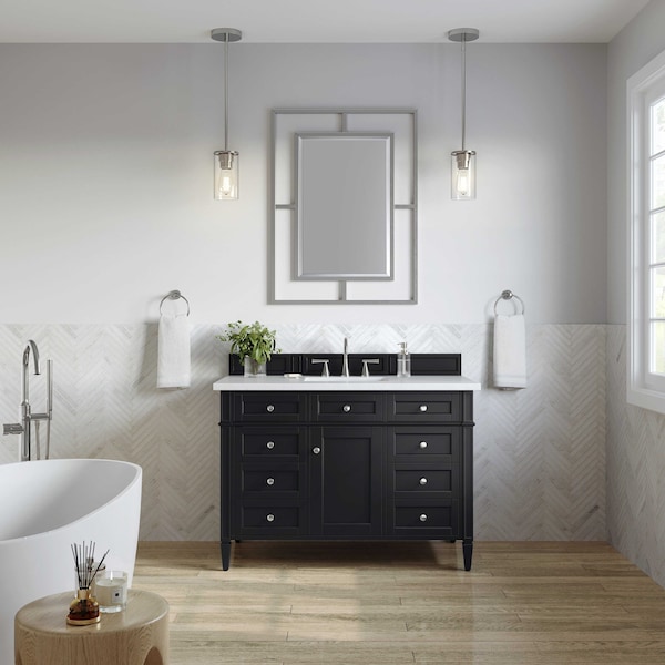 James Martin Vanities Brittany 48in Single Vanity, Black Onyx w/ 3 CM White Zeus Quartz Top 650-V48-BKO-3WZ - main
